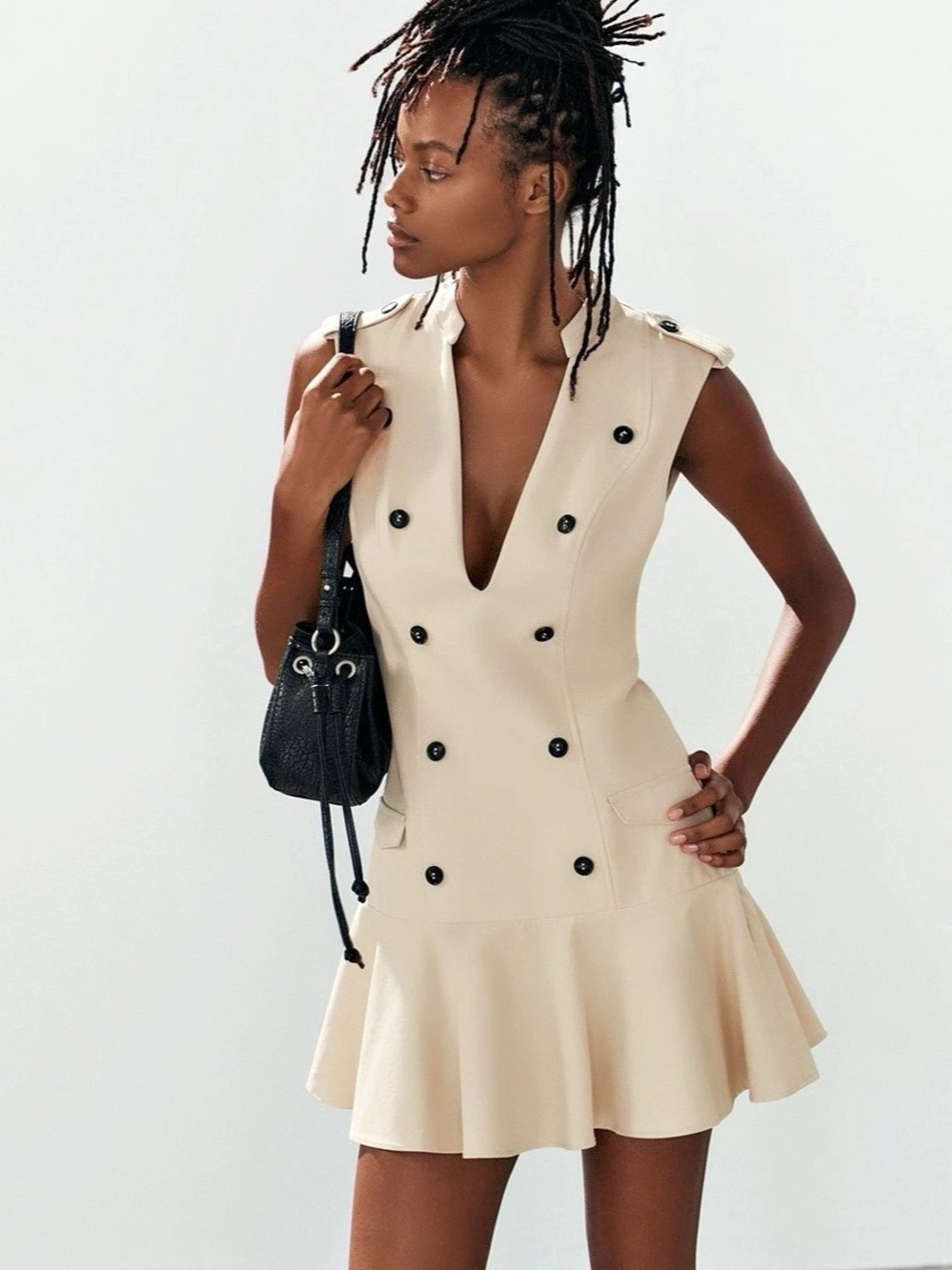 Zara Buttoned Ruffle Mini Dress Medium